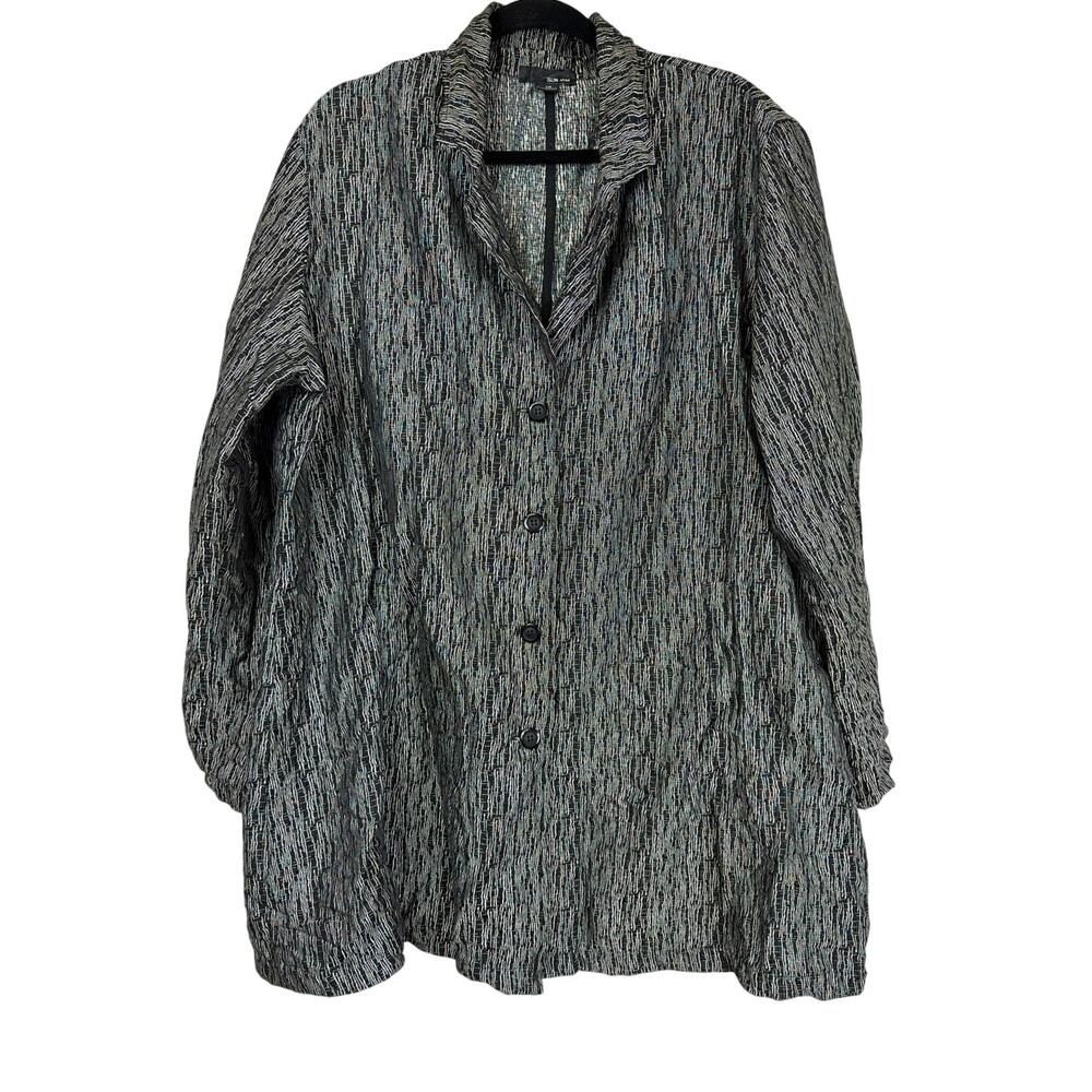 Sun Kim Comfy USA Black Tan Button Up Long Sleeve Pocket Tunic Jacket 1X